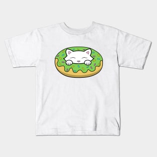 Cute kitten eating a green doughnut with sprinkles on top of it on St. Patrick's day Kids T-Shirt